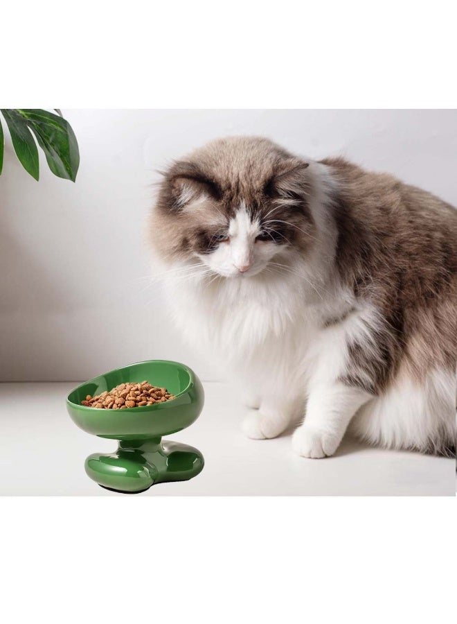 نايلوك وعاء طعام قطط مصنوع من السيراميك، مع جدار رأسي مائل بزاوية 15 درجة لتسهيل استخدامه، وتصميم منحني مضاد للتسرب، مصمم خصيصًا للقطط والكلاب الصغيرة، اللون الأخضر - Image 2